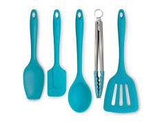 Zeal JSET45A Set di 5 pinze antiaderenti in Silicone, spatola, Cucchiaio da Cucina â Aqua, Acqua