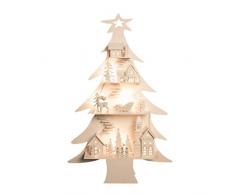 The Christmas Workshop - Alberello di Natale in Legno con 8 luci LED e Motivo a CittÃ incastonata tra i Rami, Colore: Bianco