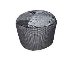 Homemaison Pouf Rotondo Patchwork a microsfere, Cotone, Bianco/Nero, 50Â x 30Â cm