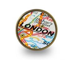 pushka Home STRADA VIA MAPPA ATLANTE CREDENZA maniglia della porta Bishop Stortford con ottone antico base. venduto individualmente. unico per il tuo MOBILIO porte. 40MM NovitÃ POMELLO viene fornito