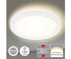 Briloner Leuchten Lampada da soffitto a LED, Plafoniera con Retroilluminazione, 12 Watt, 1.400 Lumen, 4.000 Kelvin, Bianca, Rotonda, Ã 19cm