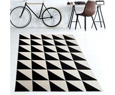 TAPISO MAROKO Tappeto Moderno a Pelo Corto Geometrico Marocco Triangolare Modello in Crema Nero Ideale per Soggiorno, Camera da Letto ÃKOTEX 120 x 170 cm