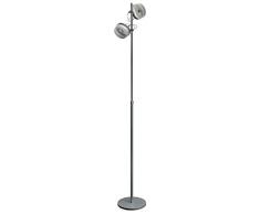 Relco Nota F2 Lampada da Terra con Struttura Cromata e Due Spot, Luce Calda Integrata, Argento