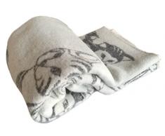 JOWOLLINA Coperta Double-Face in Lana, con 2 Gattini, 100% Lana, 130 x 200 cm, Colore: Bianco/Grigio