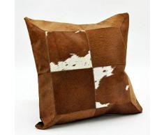 M S L - Cuscino in pelle di mucca marrone e bianco