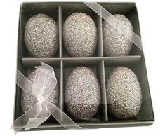 Madhu da Collezione Paillettes Mano e Fatto a Mano Decorativo Tavolo con 6Â Uova in Una Scatola Regalo, Argento