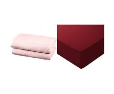 AmazonBasics - Set di Asciugamani ad Asciugatura Rapida, 2 Pezzi, 2 Teli Bagno - Rosa Petalo & - Lenzuolo con Angoli in Microfibra, 200Â xÂ 200Â xÂ 30Â cm, Bordeaux