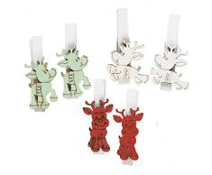 Unbekannt III mollette Decorative in Legno a Forma di Renna, ca. 5 cm, 6 Pezzi, per Natale, Babbo Natale, Regali e Calendario dellAvvento, Bianco, 5 x 2 cm