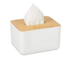 Relaxdays - Scatola Porta salviette con Coperchio in bambÃ¹, per Bagno, Design Moderno, in plastica, 10 x 17 x 13 cm, Colore: Bianco/Marrone