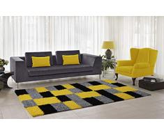 Serdim Rugs 915 Tappeto a Pelo Lungo dal Design Moderno a Quadretti, Misura Piccola, Grande 5 cm, Non scolorisce, Idrorepellente, in 5 Colori, Giallo, 60x220cm (2 x73)