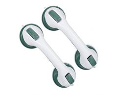 Relaxdays Maniglie con Ventose, Set da 2, per Anziani, Senza Fori, Impugnatura per Doccia, Vasca Bagno, WC, Bianco-Verde, PP, 2 pz