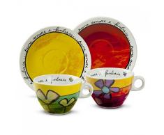 Egan PAF12/1V Set Tazze Cappuccino, Porcellana, Verde/Rosso, 4 unitÃ