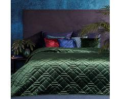 Eurofirany, copriletto in velluto, trapuntato, elegante, elegante, glamour per camera da letto, soggiorno, camera degli ospiti, salone, verde scuro, 170 x 210 cm