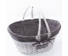 DiKasa Home Cesta Ovale Foderata con Manici Pieghevoli, Vimini, Grigio, 44x35x20 cm