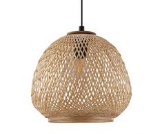 Eglo Dembleby - Lampadario a sospensione a 1 luce, stile vintage, naturale, Hygge, in legno intrecciato, per tavolo da pranzo, da soggiorno, colore marrone chiaro, acciaio, attacco E27, colore: nero