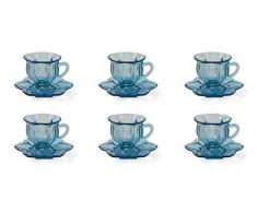 Villa DEste Home Tivoli 5901345 Glass Set 6 tazzine c/piattino Blu, Vetro