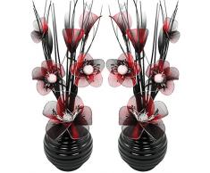 Abbinabili coppia di fiori artificiali in vaso, decorazioni per la tavola, accessori per la casa, regali, ornamenti, altezza 32Â cm, Vetro, Red and Black in Black Vase, 11.5 x 11 x 32 cm