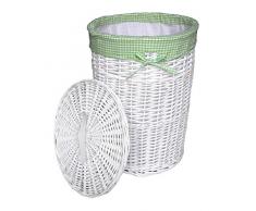 dvier - Cesto per la Biancheria, in Vimini, Rotondo, con Coperchio, Diametro 46 cm, Altezza 62 cm, Colore: Bianco/Verde Chiaro