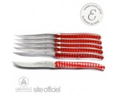Laguiole Claude Dozorme, 2.60.001.25, Set di coltelli da bistecca, 6 pz, Rosso (Stahl/Rot und WeiÃ)
