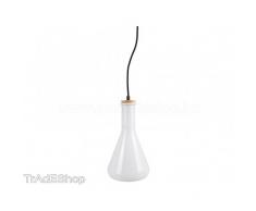 TrAdE shop Traesio LAMPADARIO PENDENTE LAMPADA A SOSPENSIONE IN VETRO E LEGNO COLORE BIANCO VT-7175