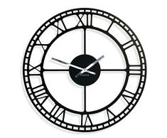 FLEXISTYLE Grande Orologio Vintage 50cm Nero, Soggiorno, Camera da Letto, Rotondo, retrÃ², Silenzioso, Made in EU