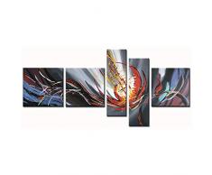 LegendArte Olio su Tela - Quadro su Tela Dipinto a Mano - Onda Infernale, cm. 160x70 (5 Pannelli) - Quadro Moderno Soggiorno