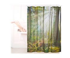 Relaxdays 10022618 Tenda Da Doccia, Vasca da Bagno, Stampa Foresta, Poliestere, Lavabile, Anti-Muffa, 180x180 cm, Verde
