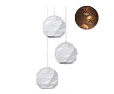 relaxdays Lampadario a 3 Luci, Design Moderno, Sferico & Geometrico, E14, Lampada in Metallo, Altezza 122 cm, bianco, 1 Pz