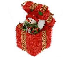 WeRChristmas Pupazzo di Neve Pre Scatola Regalo Natale Decorazione Tavolo/Pavimento Illuminato con 24 luci LED Che cambiano Colore, Altezza 36 cm