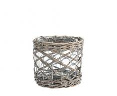 H&H Lanterna in Legno e Vetro, cm14x13, Marrone e Trasparente