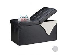 Relaxdays nero Contenitore Pouf, Panca Imbottita in Ecopelle, Cassapanca Pieghevole in Eco-Pelle, Camera & Sala, color, pannelli MDF, gommapiuma, PVC, 1 Pz
