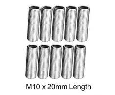 Britalia 10 pezzi in acciaio M10 (10 mm di diametro) tutto filettato 20 mm di lunghezza Aste cave, tubi capezzolo, lampade da tavolo, lampade a sospensione, progetti fai da te, zincate