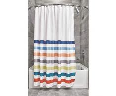 iDesign Tende per Doccia Design a Righe, Tenda per Vasca da Bagno x 183,0 cm in Poliestere, Bianco/Multicolore