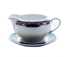 Bohemia SAPHYR Greca Salsiera con Piatto, Porcellana, Blu, 14Â x 14Â x 10Â cm