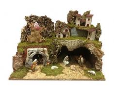 Ferrari & Arrighetti Paesaggio con Grotta, Casette, Mulino, Luci e Natività - Bertoni presepe Linea Natale