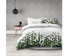 AmeliaHome - Biancheria da letto, motivo geometrico, motivo floreale, copripiumino in microfibra con chiusura lampo, collezione Basic Explosion, bianco/verde, Microfibra, Explosion, 200x200 + 2*50x75
