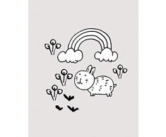 Komar - Quadro da Parete, Motivo: Coniglietto Scribble, per Soggiorno, Camera da Letto, Decorazione, Stampa Artistica, Disponibile in 3 Misure, Nero, Bianco, P104F-40x50