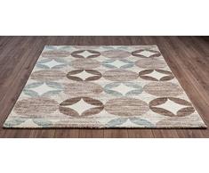 Serdim Rugs Tappeto Moderno Color Crema Blu Multi Cerchio, Design Geometrico per Soggiorno Extra Morbido con 11 mm di Altezza (Crema, Blu, 80 x 150 cm)