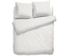 Heckett Lane Biancheria da Letto, 100% Cotone makò Satinato, Tinta Unita, a Righe, 200 x 220 cm (60 x 70), Bianco