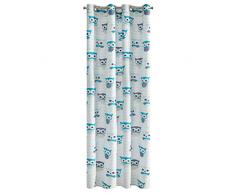 Eurofirany Merry Tenda Gufi e Occhielli, alla Moda, Semplice ed Elegante, di Alta qualità , per cameretta dei Bambini, Bianco e Blu, 140 x 250 cm