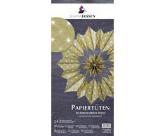Marpa Jansen Sacchetti di Carta per Decorazioni a Forma di Stella/Fiori â Set Fai da Te â Sacchetti per Burro â (10 x 22 cm, 24 Pezzi) â con Istruzioni per Il bricolage â Elegante, Oro