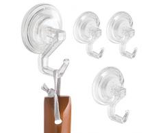 InterDesign Power Lock Porta asciugamani a ventosa, Ganci a ventosa in metallo e plastica, Set da 4 ganci per asciugamani con ventosa, trasparente