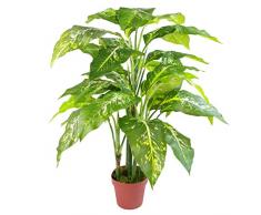 Leaf - Pianta Artificiale di Aglaonema di Volpe in Vaso, 100 cm, con Vaso di plastica Semplice