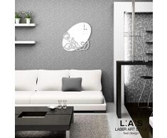 L:A:S Laser Art Style Orologio da Parete Design Moderno per Cucina Salotto Soggiorno SI-242OR, Legno, Bianco-Argento, 68x68 cm