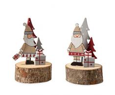 Mopec NW125 - Babbo Natale in Legno, Base Tonda, 8 x 13 cm, Confezione da 2, Multicolore
