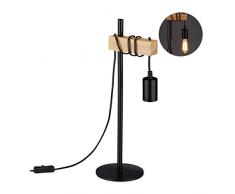 Relaxdays Lampada da Tavolo in Stile Industrial, Lampadario Vintage, E27, Legno Metallo HLP 46x17,5x14 cm, Nera/Naturale, nero, 1 pz