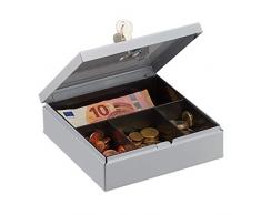 Relaxdays, Grigia Cassetta di Sicurezza, Richiudibile, con Scomparto Monete, Cassaforte Mobile con 2 Chiavi,LxP 17x17 cm, Acciaio, plastica, Set da 1 Pz