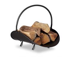 Relaxdays 10022297 Cesto Porta-legna da Camino Contenitore Grande Culla per Legname in Metallo HxLxP 40 x 38 x 48 cm Nero