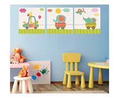 Oedim - Set di 3 Quadri per Bambini in Cartone Ecologico con Animali in Auto, 40 x 40 cm, Decorazione per la Camera, Design Elegante, Bordi Stampati