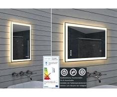 Lux Design specchio da bagno con dimmer, caldo e freddo bianco e interruttore touch 40 x 60 cm